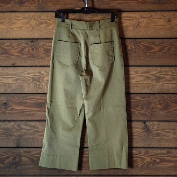 Zara Woman Olive Green Wide Leg Crop Pants XS High Rise Utility Culottes - Picture 3 of 12